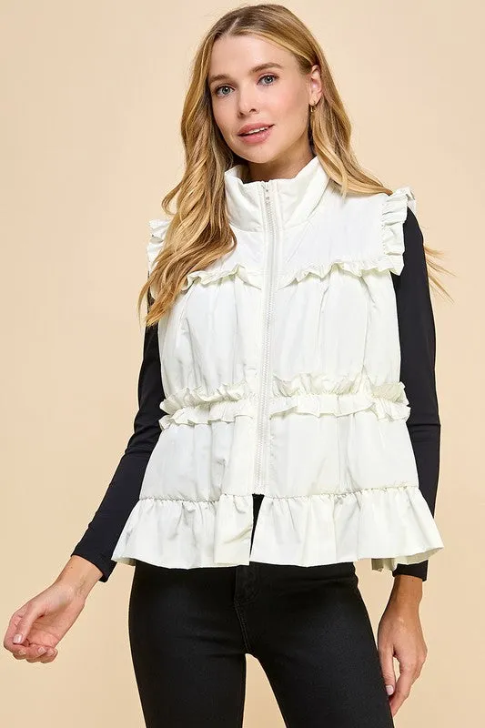 Ruffle Trim Back Bow Detail Vest