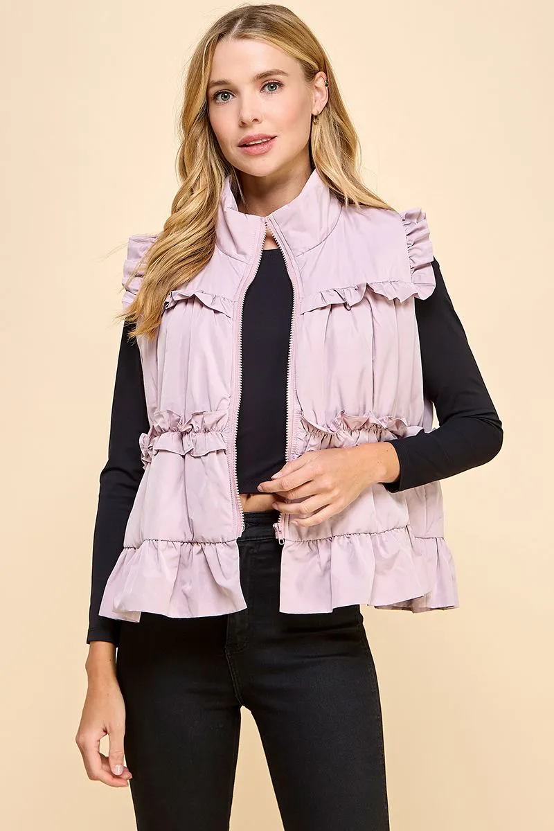 Ruffle Trim Back Bow Detail Vest