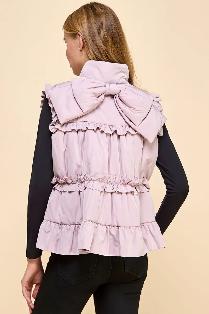 Ruffle Trim Back Bow Detail Vest