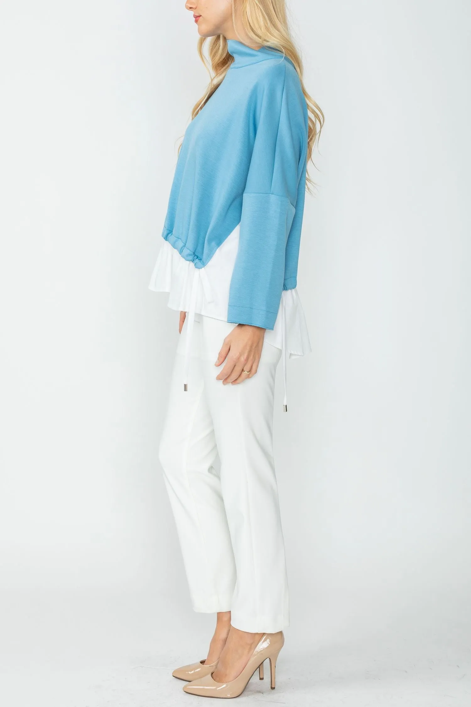 Sky High Stand Collar & Shirts Tail Layer Top