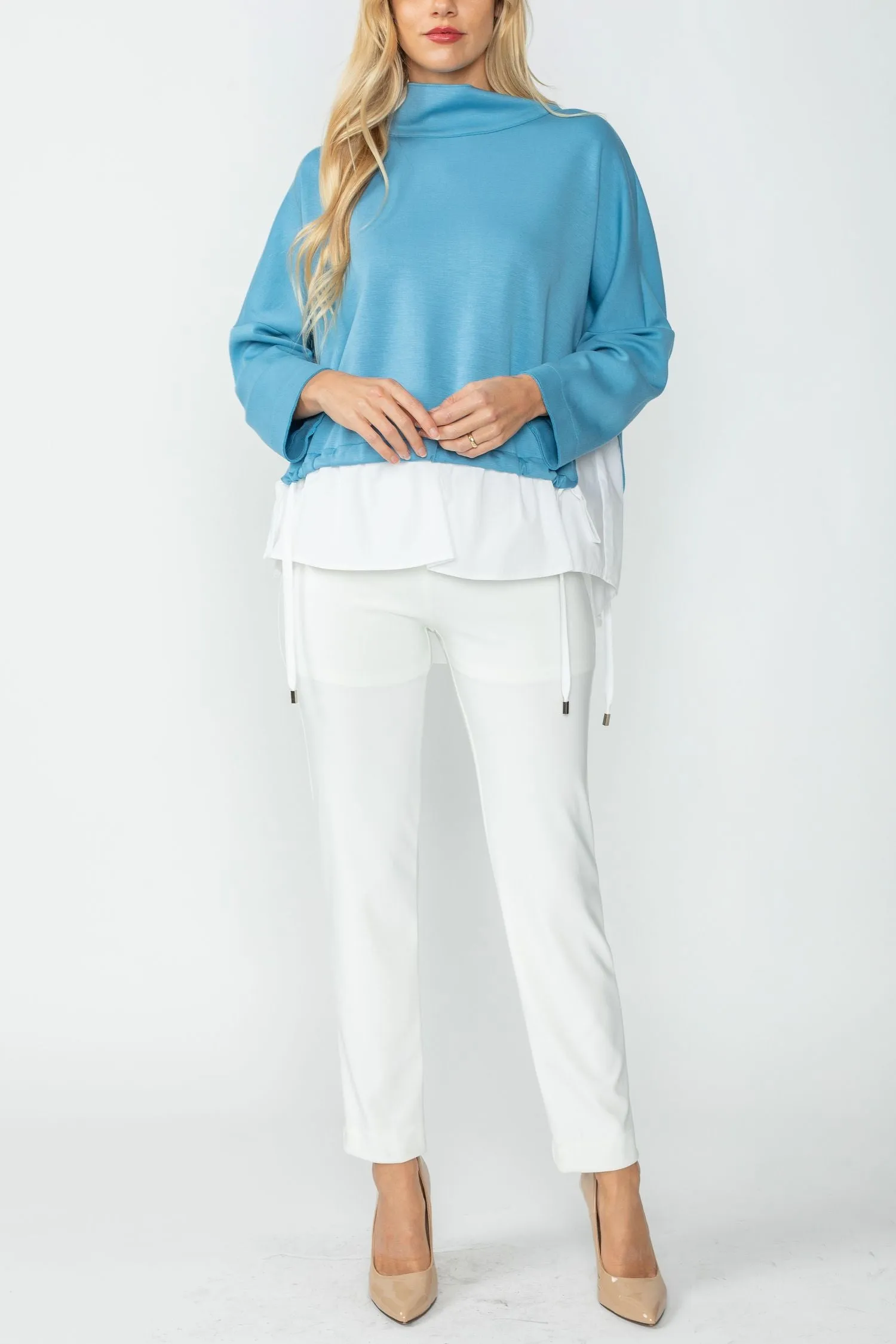 Sky High Stand Collar & Shirts Tail Layer Top