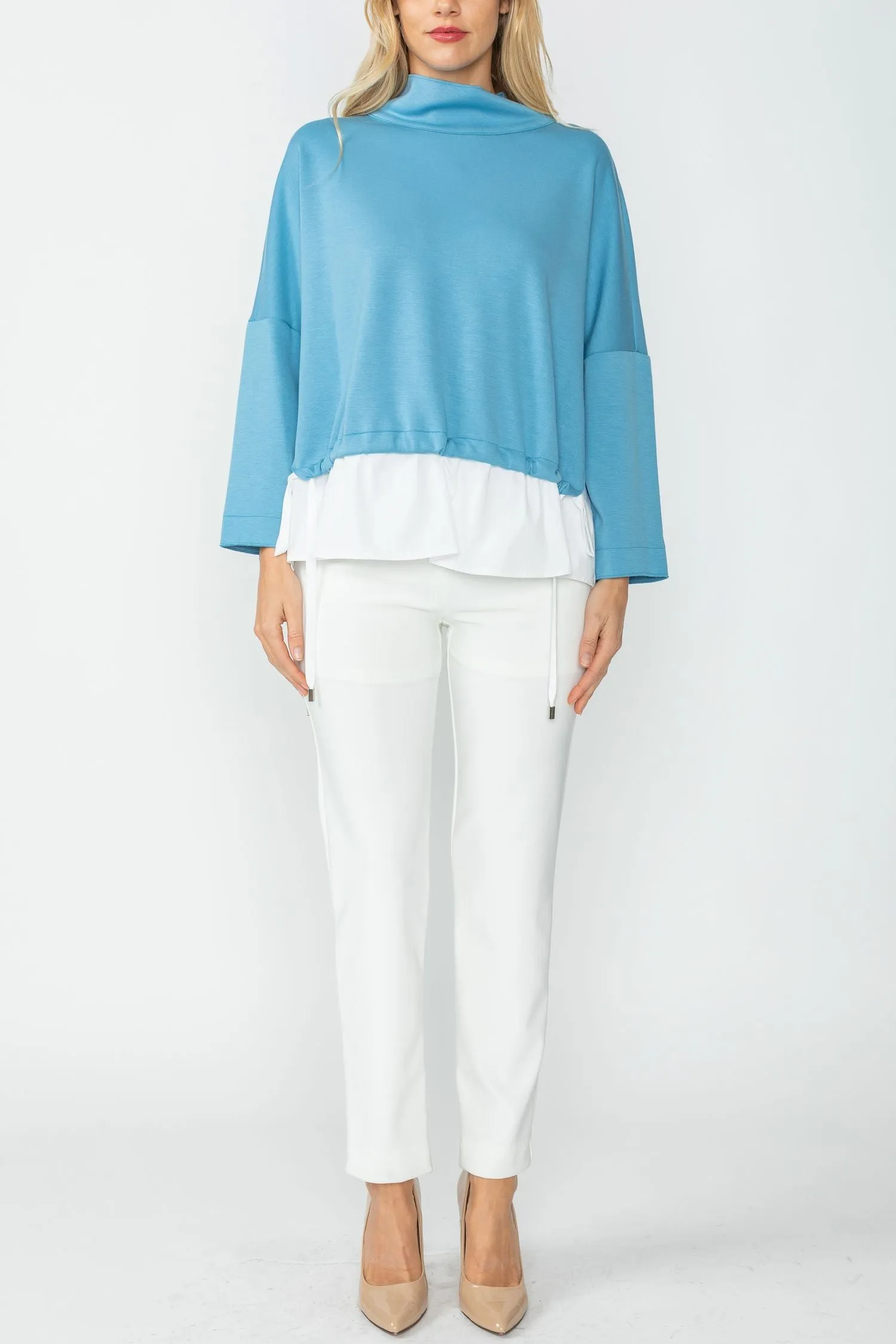 Sky High Stand Collar & Shirts Tail Layer Top