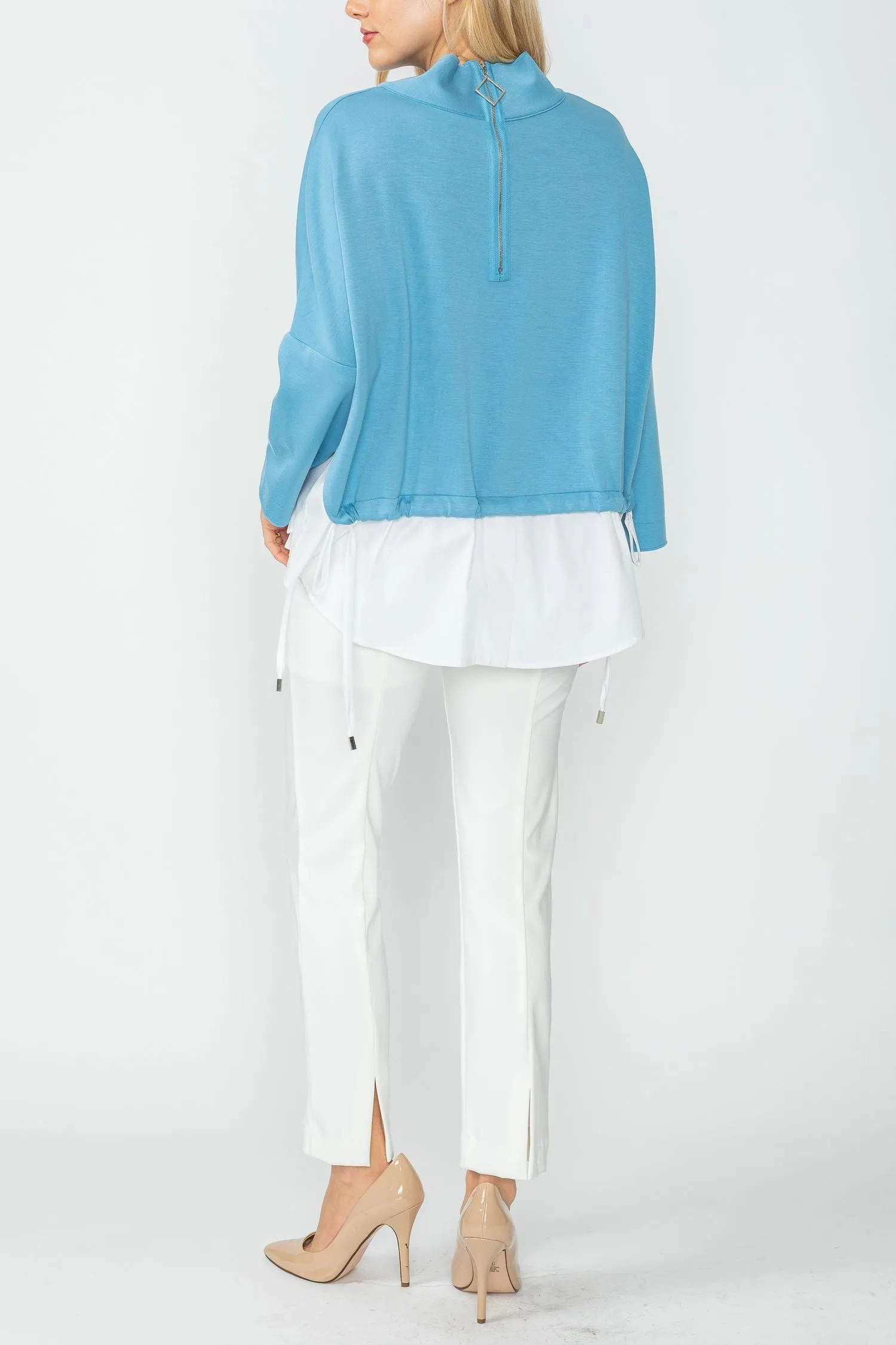 Sky High Stand Collar & Shirts Tail Layer Top