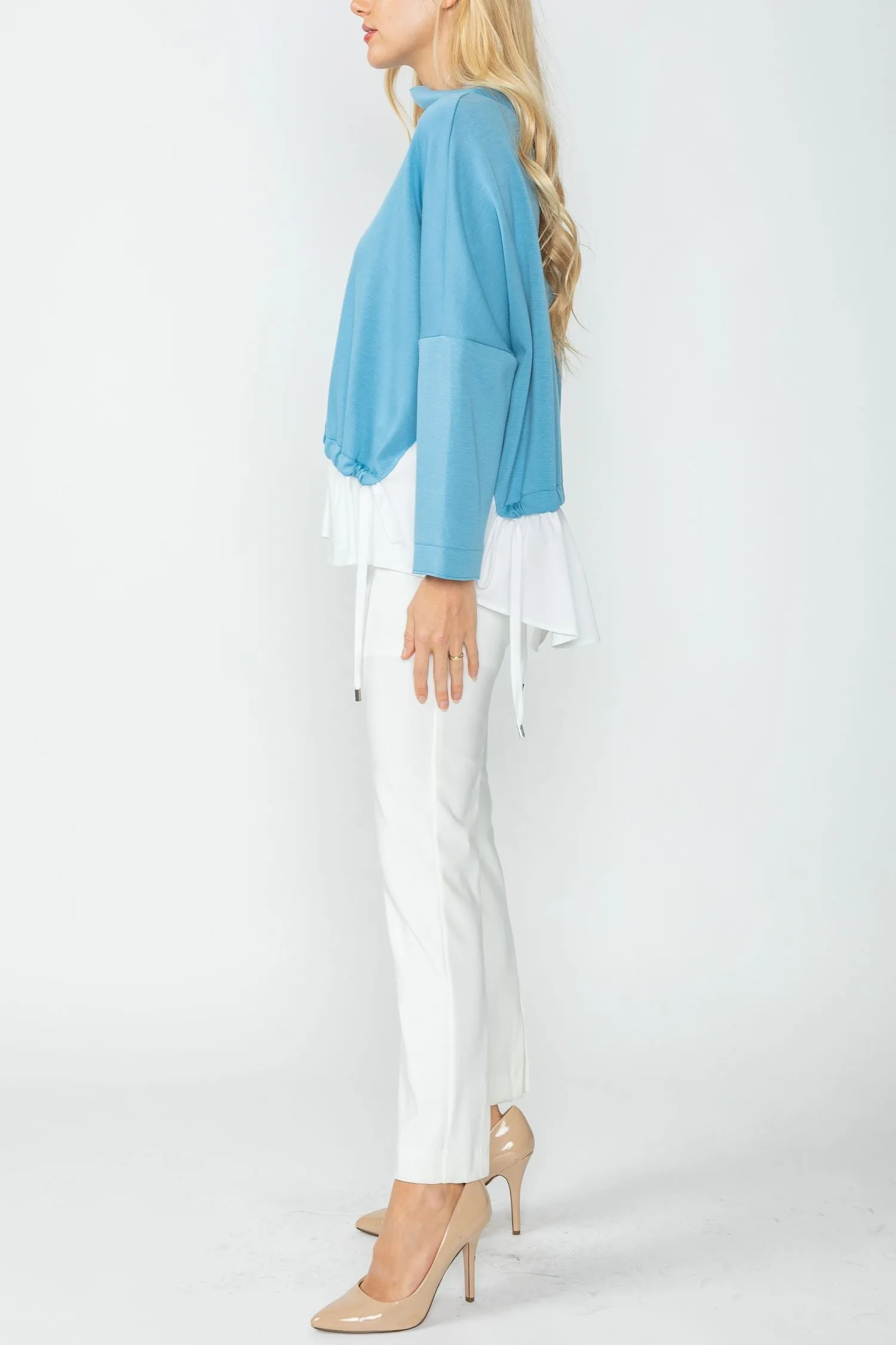 Sky High Stand Collar & Shirts Tail Layer Top