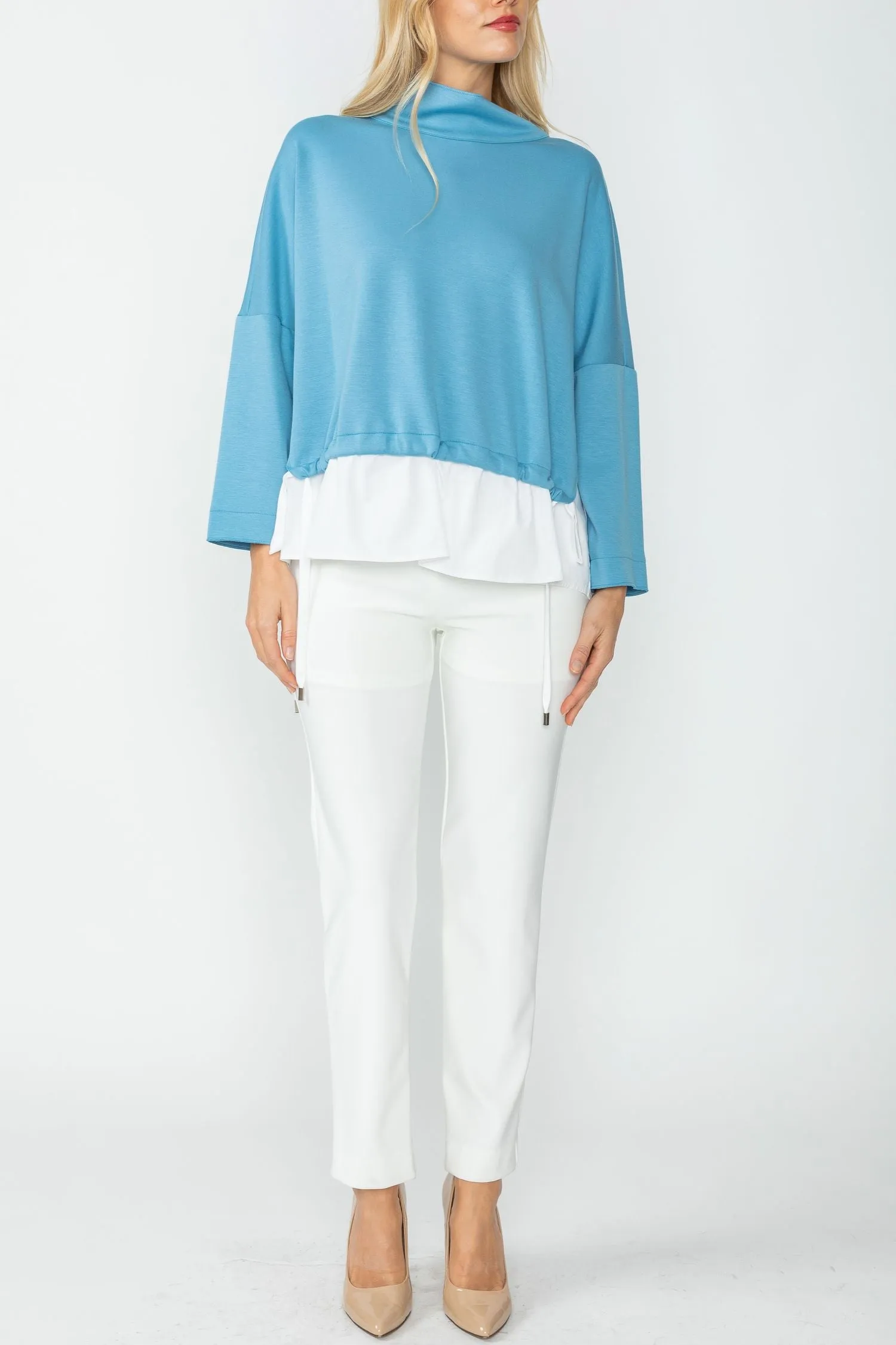 Sky High Stand Collar & Shirts Tail Layer Top