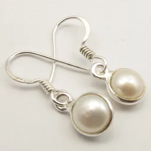 Solid Silver Pearl Round Drop Earrings