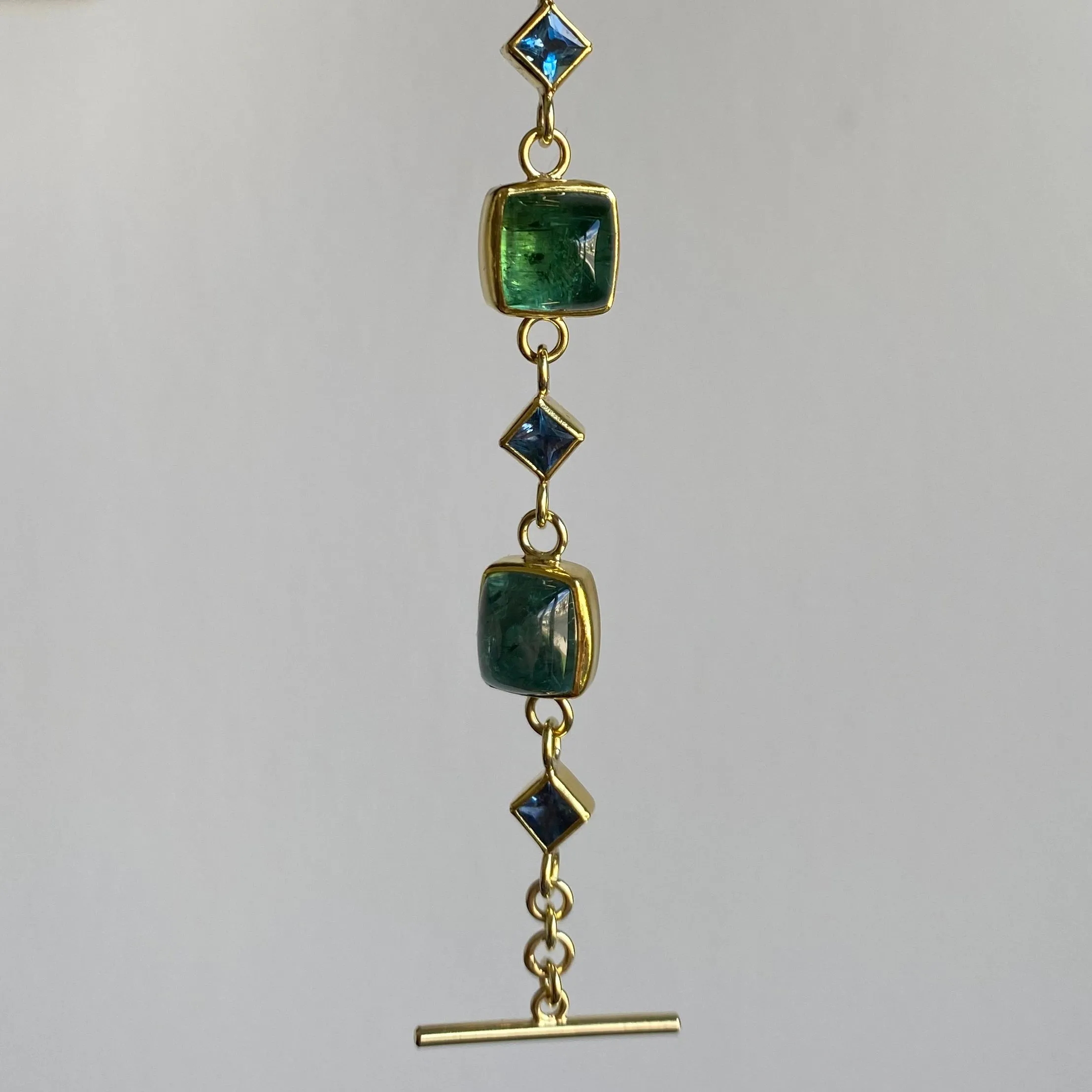 Sugar Loaf Tourmaline & Square Aquamarine Bracelet