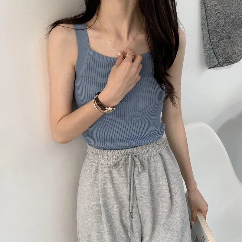 Summer Slim Ice Silk Camisole Women&#039;s Summer Casual Outerwear Solid Color Inner Knitted Bottoming Sleeveless Vest Top