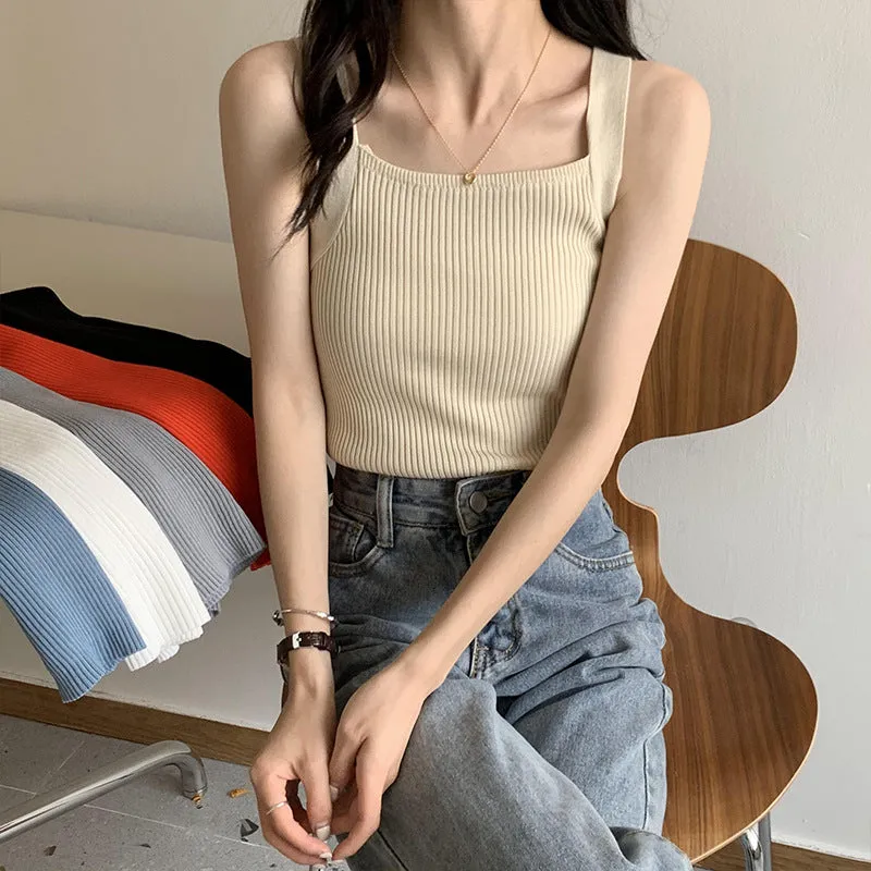 Summer Slim Ice Silk Camisole Women&#039;s Summer Casual Outerwear Solid Color Inner Knitted Bottoming Sleeveless Vest Top