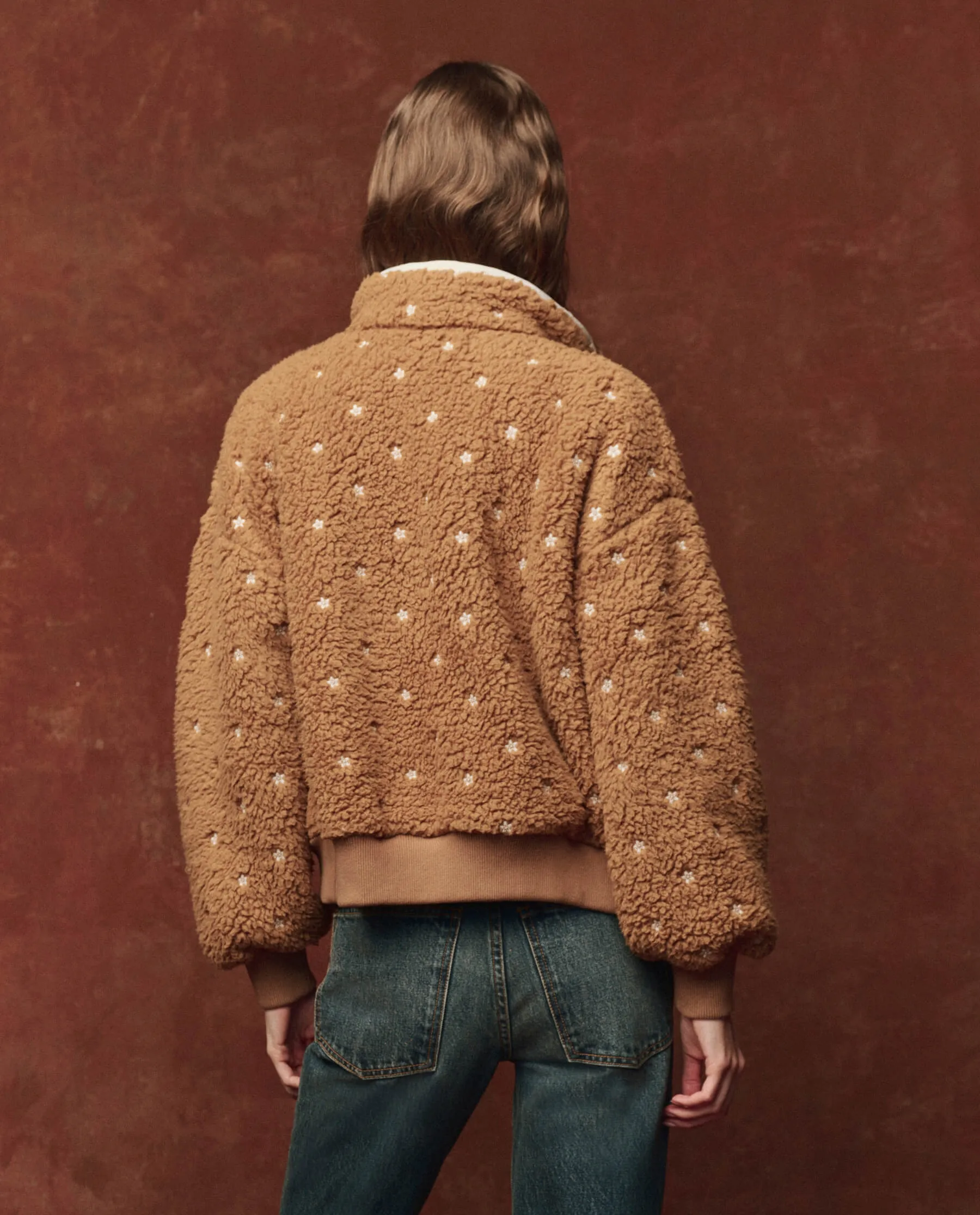 The Blackbird Jacket. -- Teddy with Cream Floral Embroidery