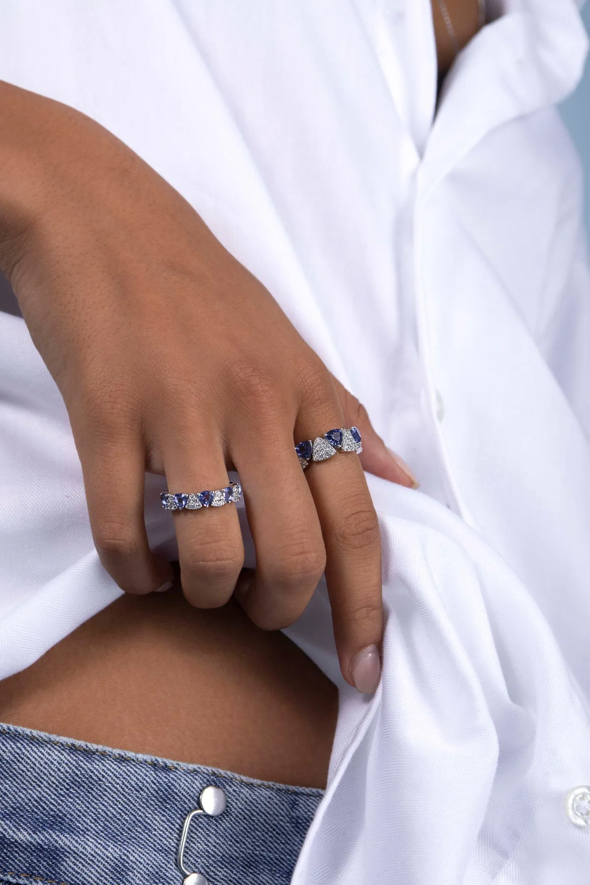 White & Blue Triangle Ring