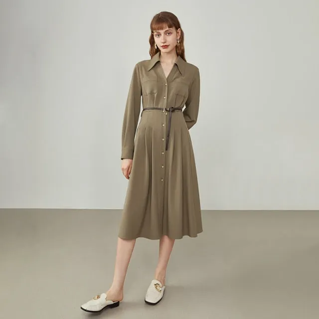 Winter Coffee All-match Long Shirt Dress