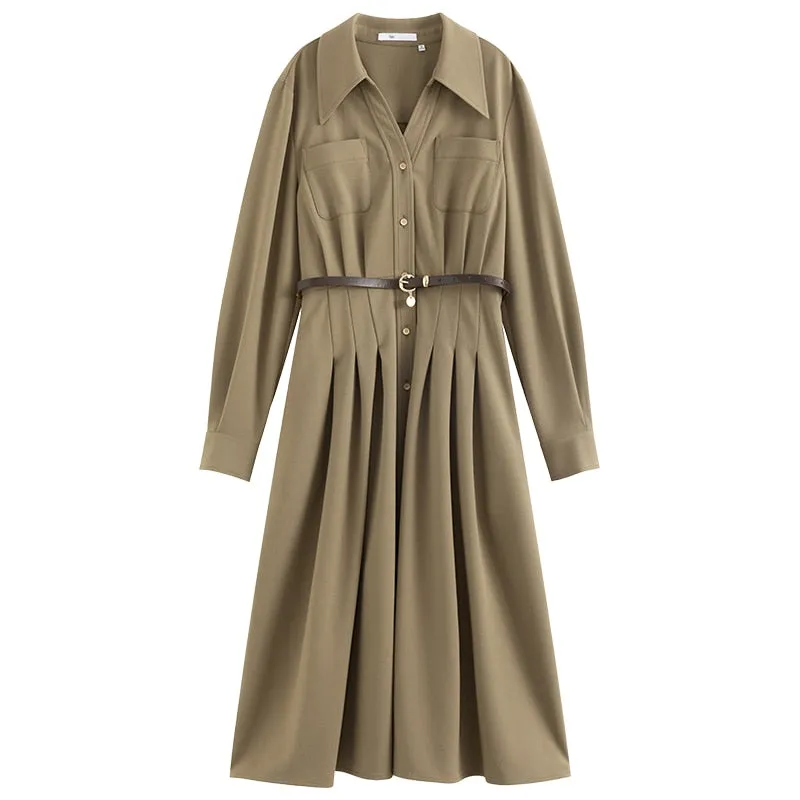 Winter Coffee All-match Long Shirt Dress