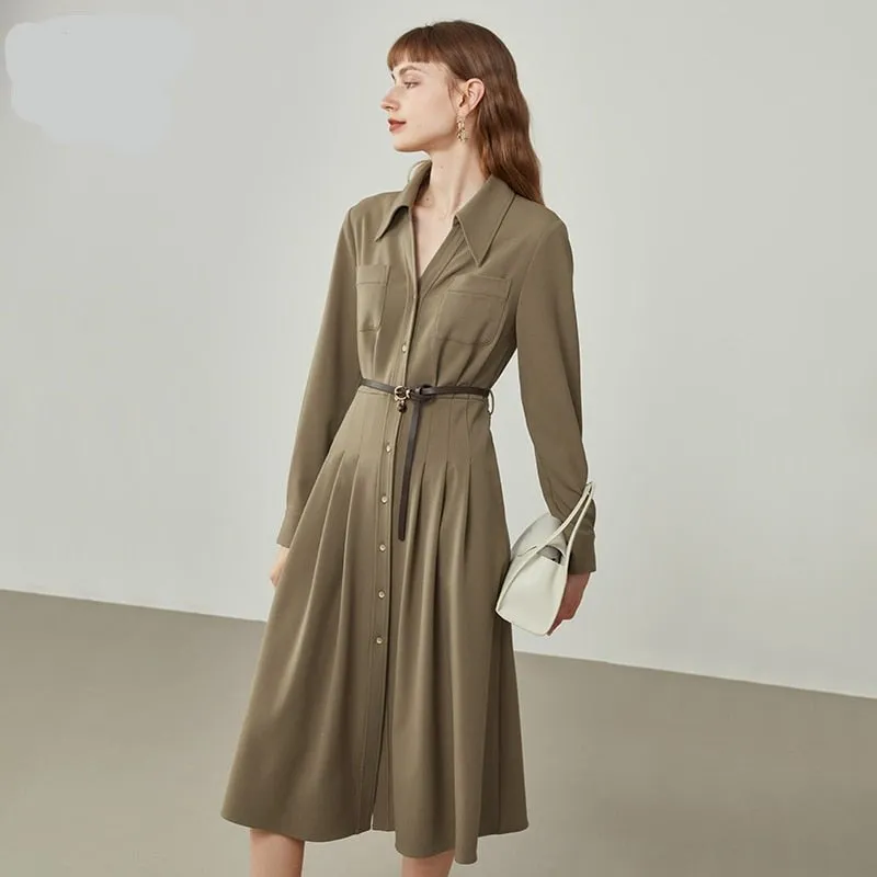 Winter Coffee All-match Long Shirt Dress