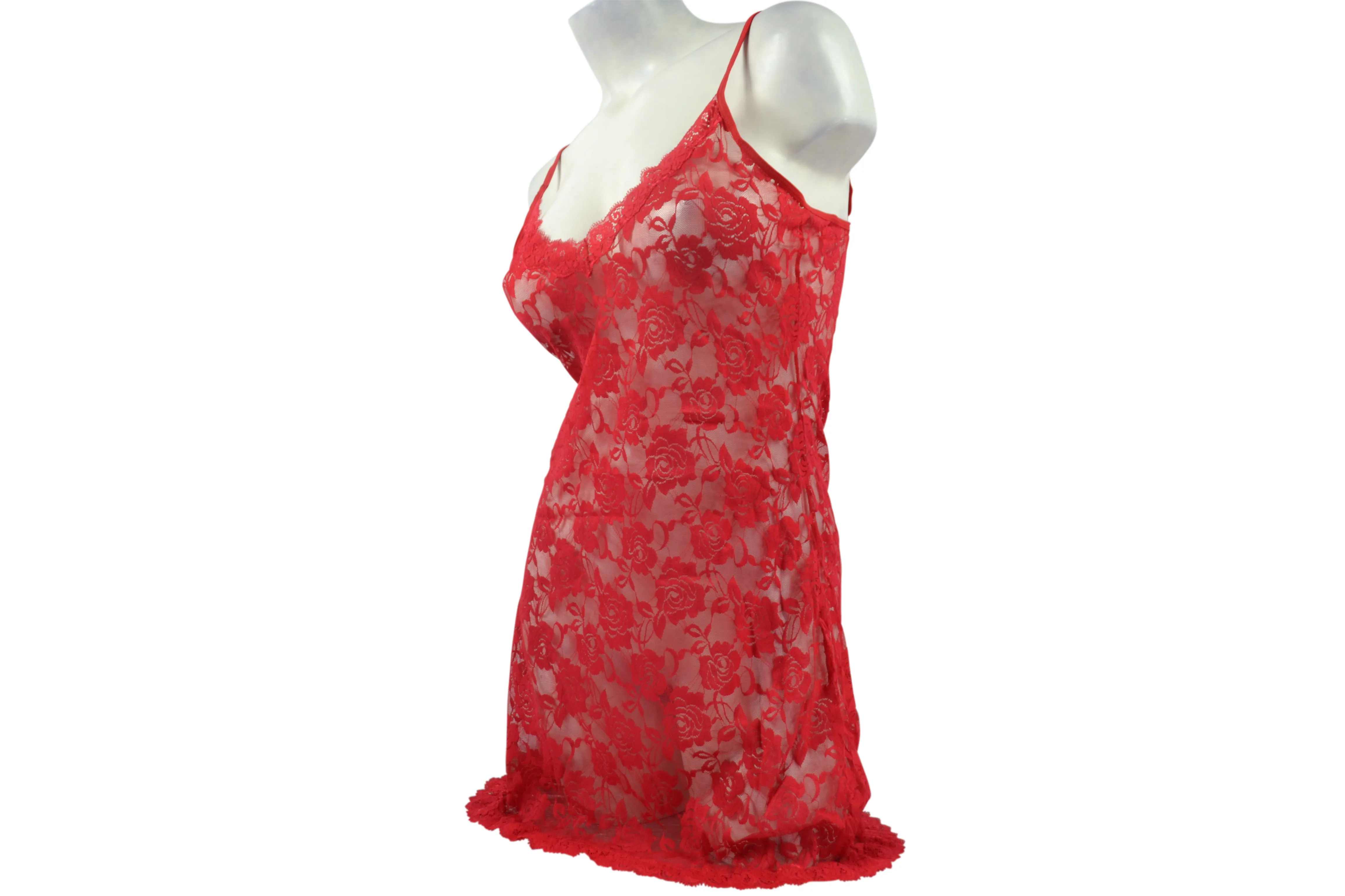 Women's Very Sexy Peek-a-boo Snug Lace Nightie - Red